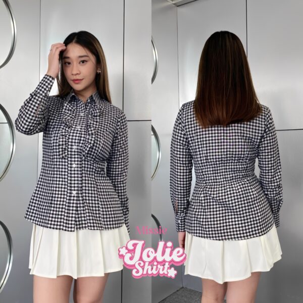missie – jolie shirt kemeja kotak wanita preppy slim fit lengan panjang