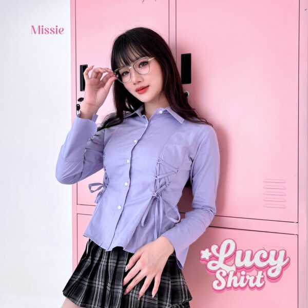 missie lucy kemeja wanita lengan panjang slim fit casual elegant korean style dengan tali serut