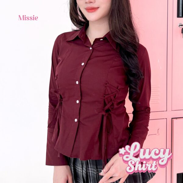 missie lucy kemeja wanita lengan panjang slim fit casual elegant korean style dengan tali serut