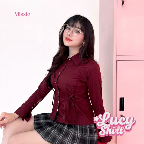 missie lucy kemeja wanita lengan panjang slim fit casual elegant korean style dengan tali serut