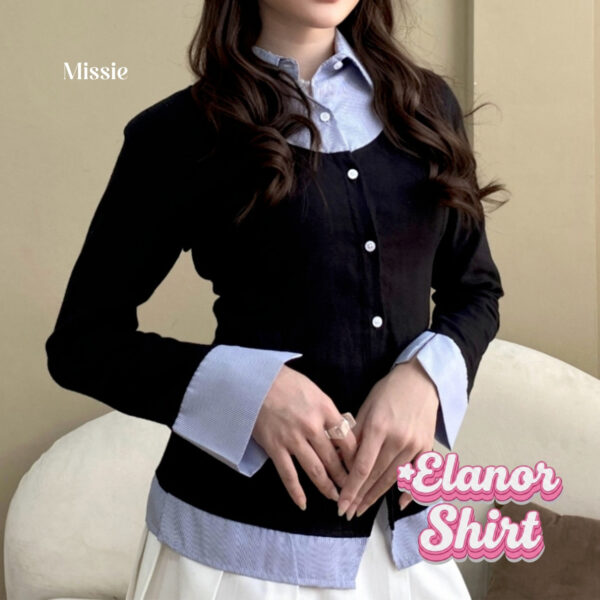 missie elanor kemeja blouse wanita slim fit long sleeve kombinasi 2 warna