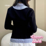 missie elanor kemeja blouse wanita slim fit long sleeve kombinasi 2 warna
