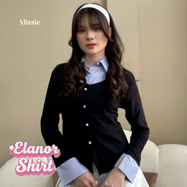 missie elanor kemeja blouse wanita slim fit long sleeve kombinasi 2 warna
