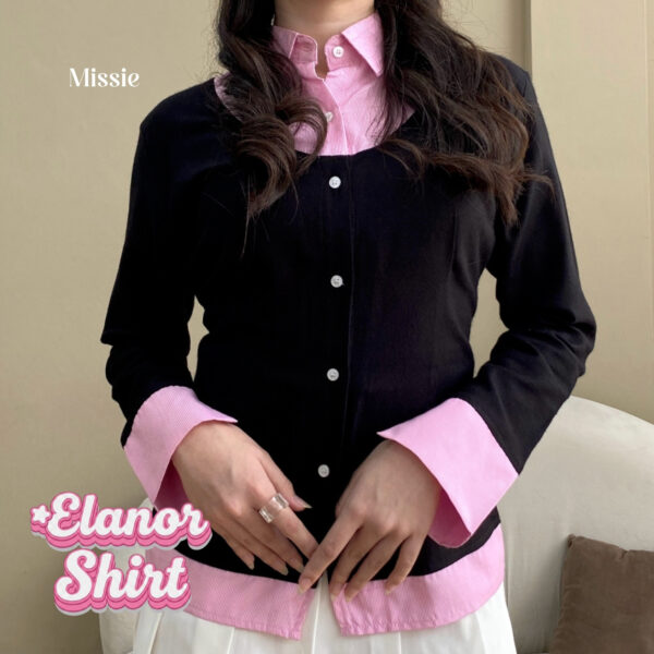 missie elanor kemeja blouse wanita slim fit long sleeve kombinasi 2 warna