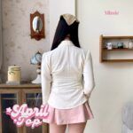 missie april top kemeja wanita kerut depan slim fit lengan panjang model flare