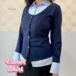 missie elanor kemeja blouse wanita slim fit long sleeve kombinasi 2 warna