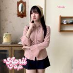 missie april top kemeja wanita kerut depan slim fit lengan panjang model flare