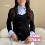 missie elanor kemeja blouse wanita slim fit long sleeve kombinasi 2 warna