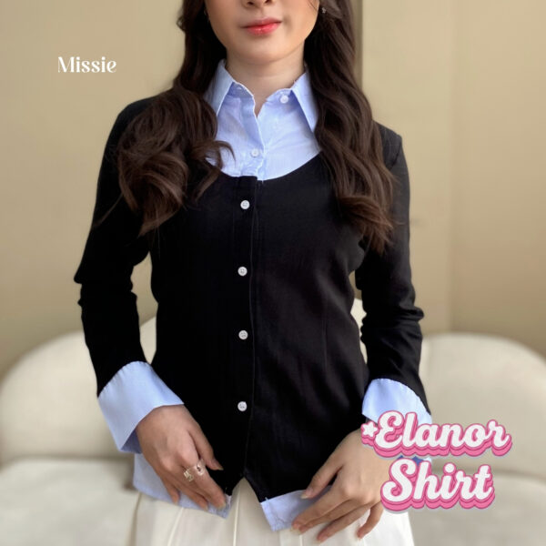 missie elanor kemeja blouse wanita slim fit long sleeve kombinasi 2 warna