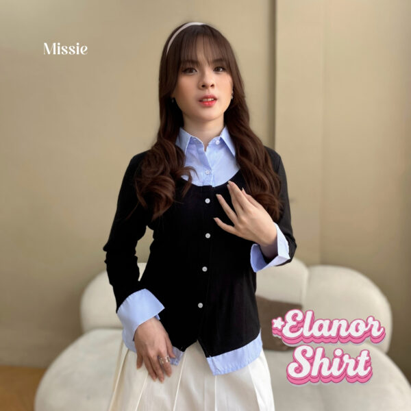 missie elanor kemeja blouse wanita slim fit long sleeve kombinasi 2 warna