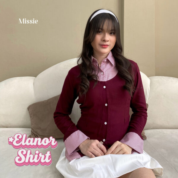 missie elanor kemeja blouse wanita slim fit long sleeve kombinasi 2 warna