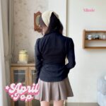 missie april top kemeja wanita kerut depan slim fit lengan panjang model flare