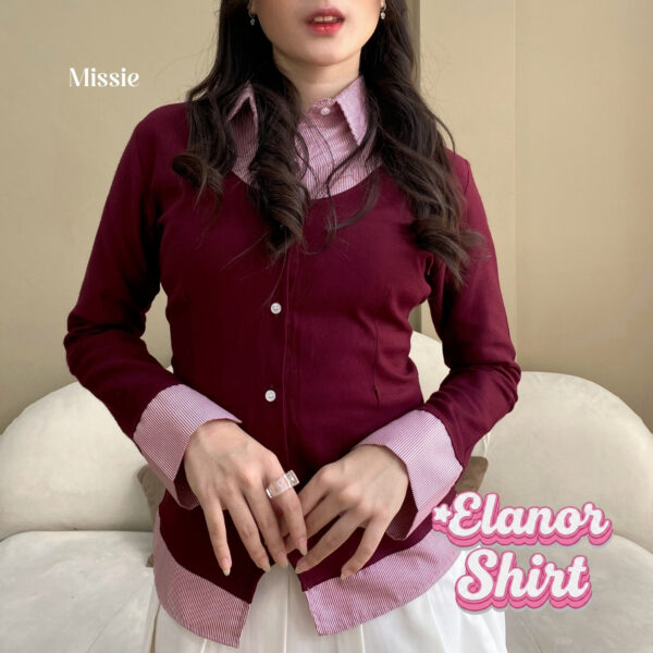 missie elanor kemeja blouse wanita slim fit long sleeve kombinasi 2 warna