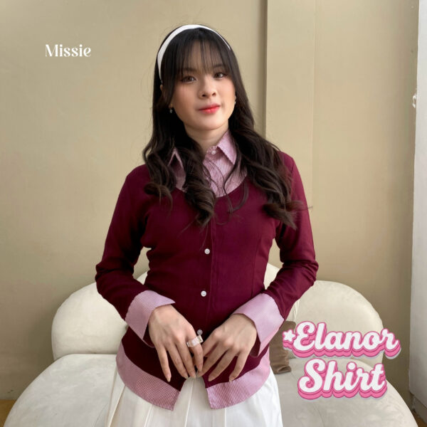 missie elanor kemeja blouse wanita slim fit long sleeve kombinasi 2 warna
