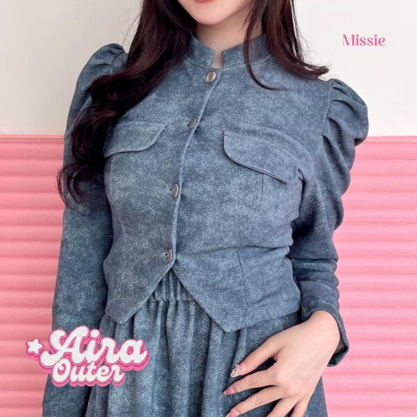 missie aira noya one set outer lengan panjang dan rok panjang a line denim wanita