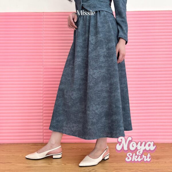 missie aira noya one set outer lengan panjang dan rok panjang a line denim wanita