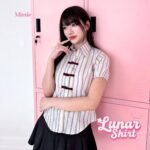 missie lunar kemeja wanita stripe slim fit lengan pendek cheongsam button korean style