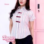 missie lunar kemeja wanita stripe slim fit lengan pendek cheongsam button korean style