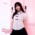 missie lunar kemeja wanita stripe slim fit lengan pendek cheongsam button korean style