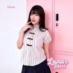 missie lunar kemeja wanita stripe slim fit lengan pendek cheongsam button korean style