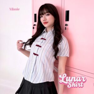 missie lunar kemeja wanita stripe slim fit lengan pendek cheongsam button korean style