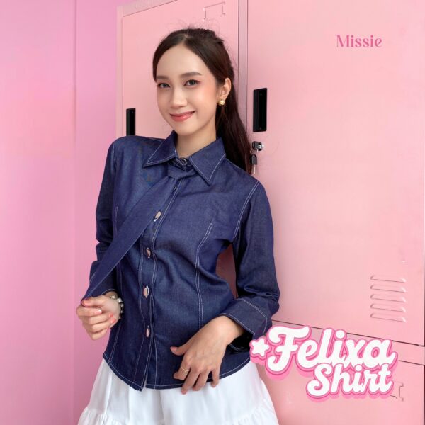 missie – felixa shirt kemeja wanita denim lengan panjang set dasi