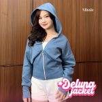 missie deluna jacket fleece crop hoodie wanita dengan tali belakang