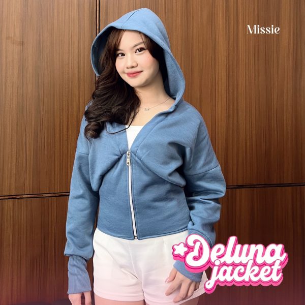 missie deluna jacket fleece crop hoodie wanita dengan tali belakang