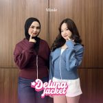 missie deluna jacket fleece crop hoodie wanita dengan tali belakang