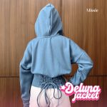 missie deluna jacket fleece crop hoodie wanita dengan tali belakang