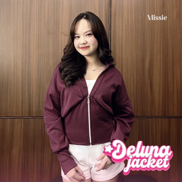 missie deluna jacket fleece crop hoodie wanita dengan tali belakang