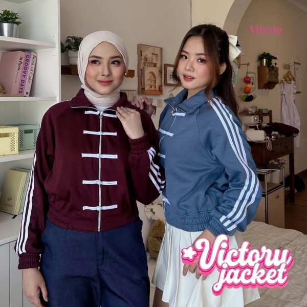 missie victory jacket crop wanita kancing cheongsam zipper stripe korean style