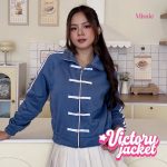 missie victory jacket crop wanita kancing cheongsam zipper stripe korean style