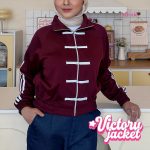 missie victory jacket crop wanita kancing cheongsam zipper stripe korean style