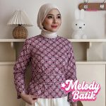 missie melody blouse batik wanita lengan panjang modern dengan ikat pinggang lepas pasang