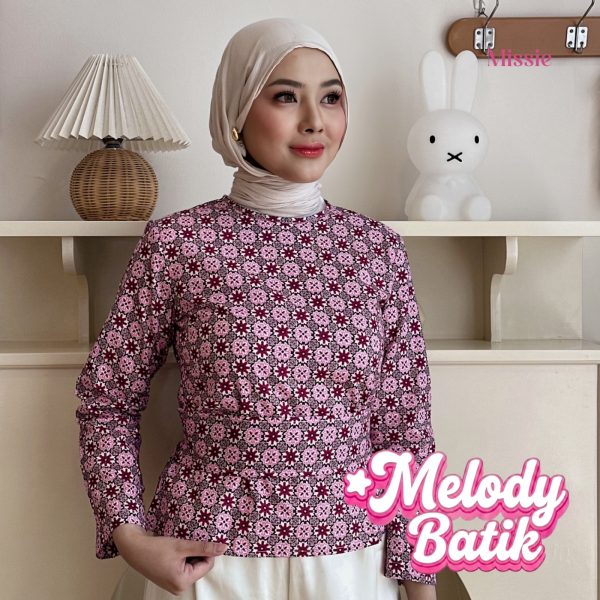 missie melody blouse batik wanita lengan panjang modern dengan ikat pinggang lepas pasang