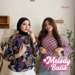 missie melody blouse batik wanita lengan panjang modern dengan ikat pinggang lepas pasang