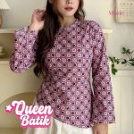 missie queen blouse batik wanita lengan panjang modern dengan tali belakang