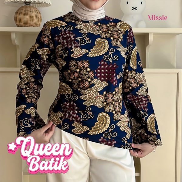 missie queen blouse batik wanita lengan panjang modern dengan tali belakang