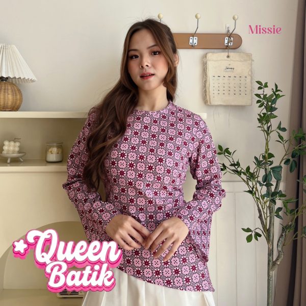 missie queen blouse batik wanita lengan panjang modern dengan tali belakang
