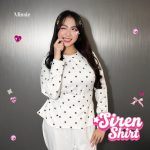 missie siren blouse polkadot wanita lengan panjang dengan belt pinggang