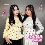 missie siren blouse polkadot wanita lengan panjang dengan belt pinggang