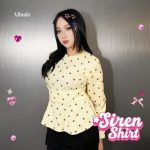 missie siren blouse polkadot wanita lengan panjang dengan belt pinggang