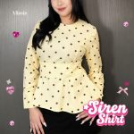 missie siren blouse polkadot wanita lengan panjang dengan belt pinggang