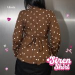 missie siren blouse polkadot wanita lengan panjang dengan belt pinggang