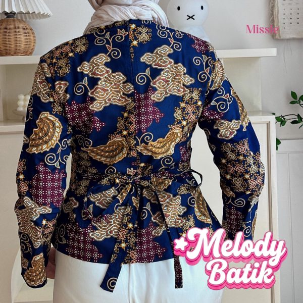 missie melody blouse batik wanita lengan panjang modern dengan ikat pinggang lepas pasang