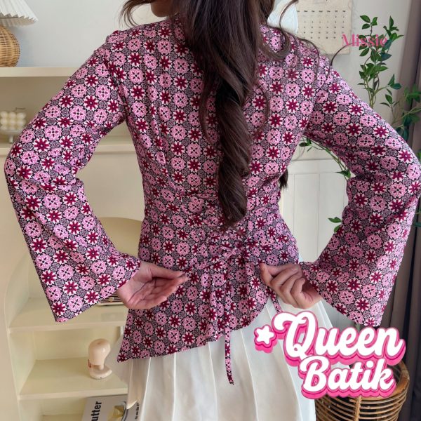 missie queen blouse batik wanita lengan panjang modern dengan tali belakang
