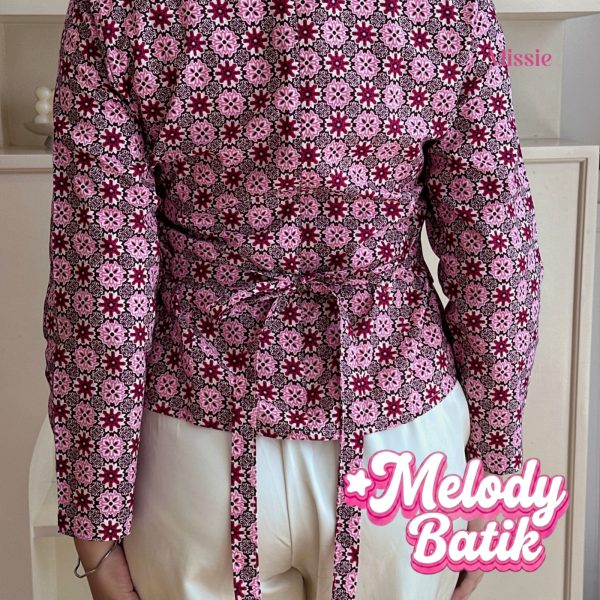 missie melody blouse batik wanita lengan panjang modern dengan ikat pinggang lepas pasang