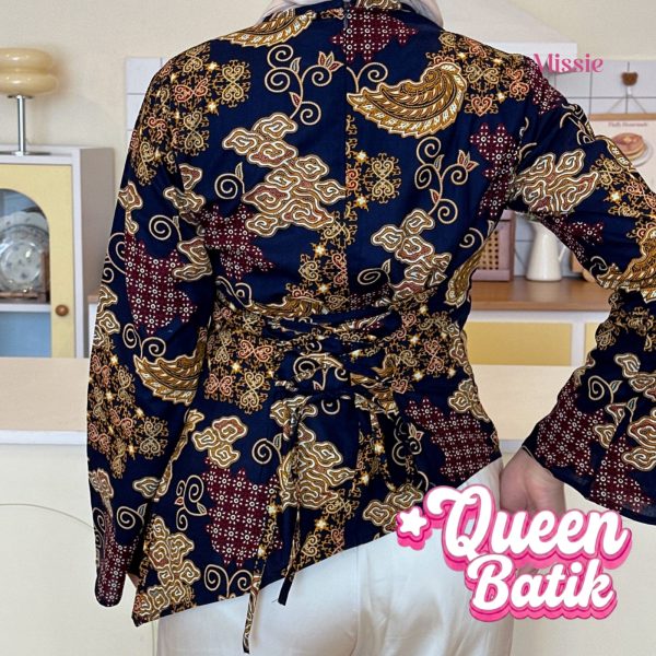 missie queen blouse batik wanita lengan panjang modern dengan tali belakang