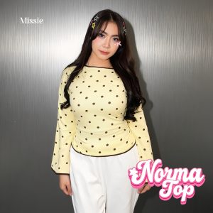 missie norma top polkadot atasan wanita lengan panjang dengan tali belakang